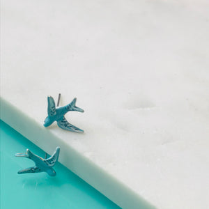 Blue Bird Hand-Painted Post Earrings