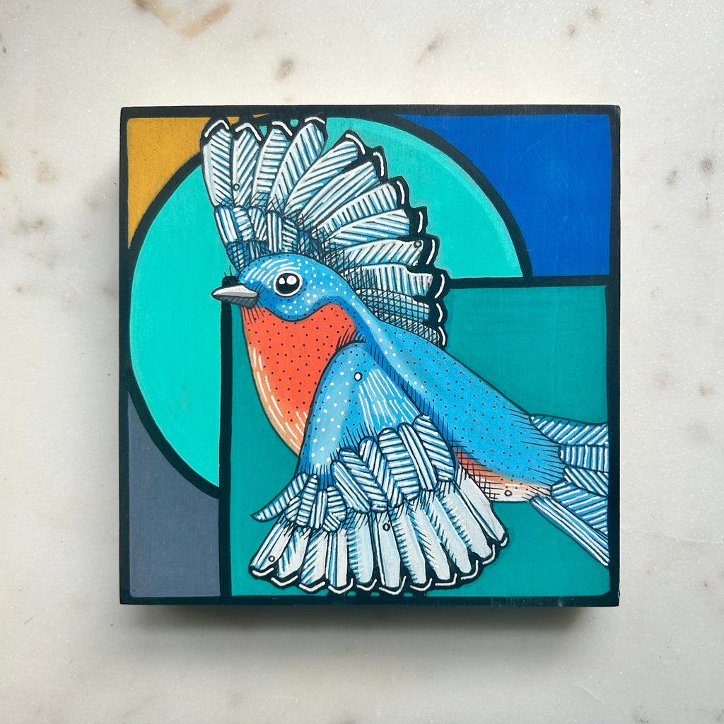 Eastern Bluebird: Original Ink & Acrylic Illustration on wood