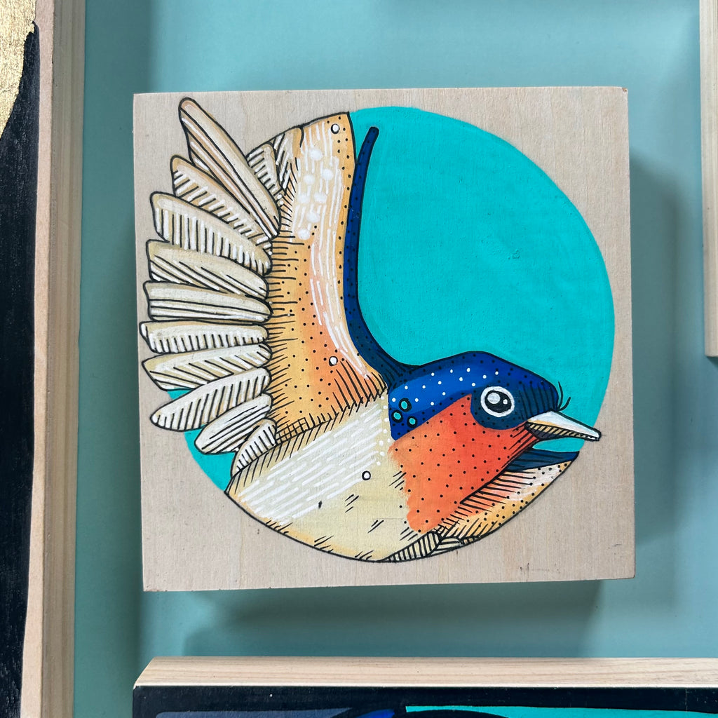 Barn Swallow: Original Ink & Acrylic Illustration on wood