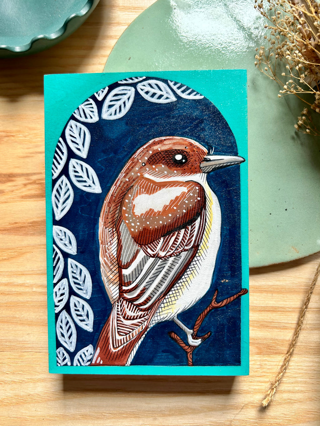 Phoebe: Original Ink & Acrylic Illustration on Wood