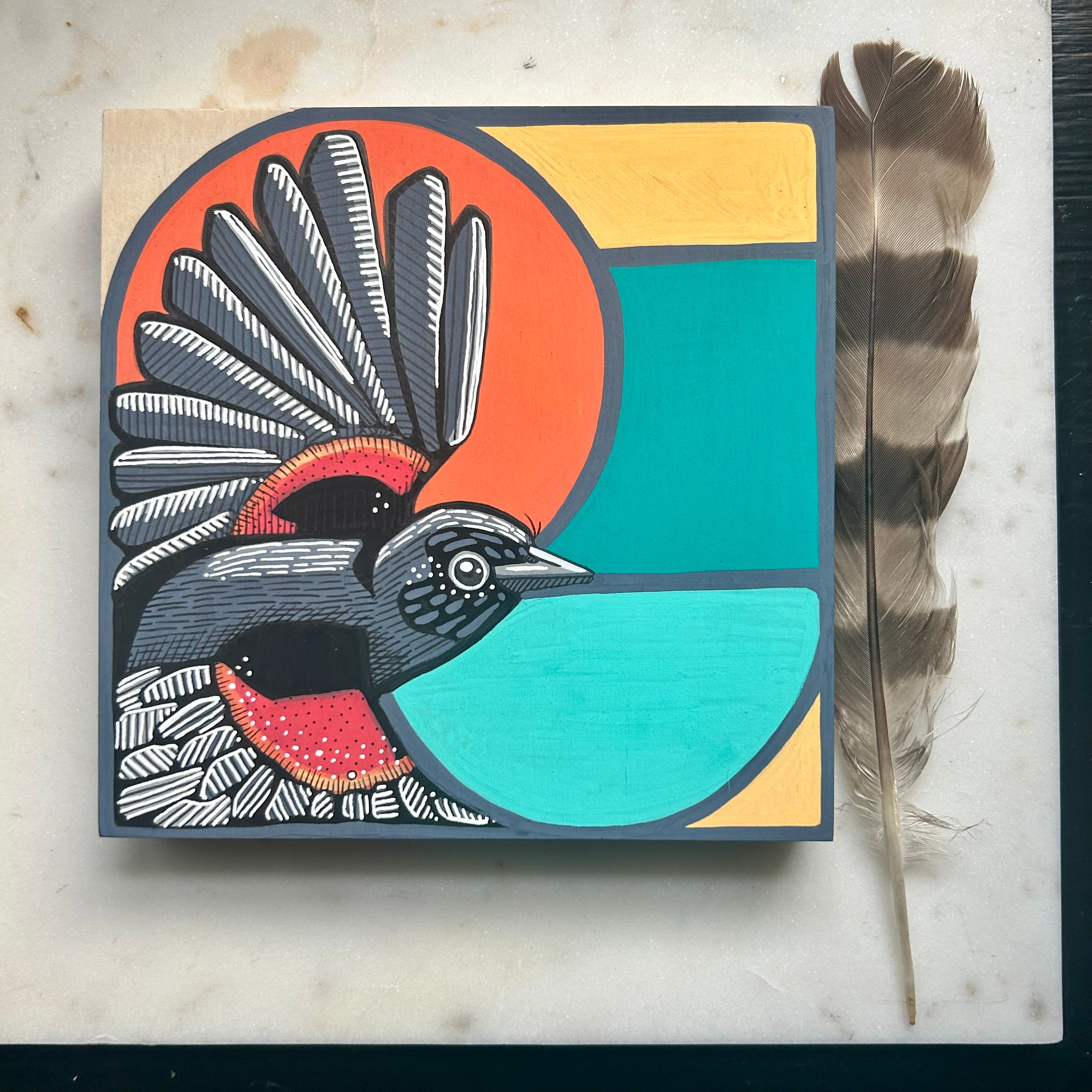 Red-Winged Blackbird: Original Ink & Acrylic Illustration on wood