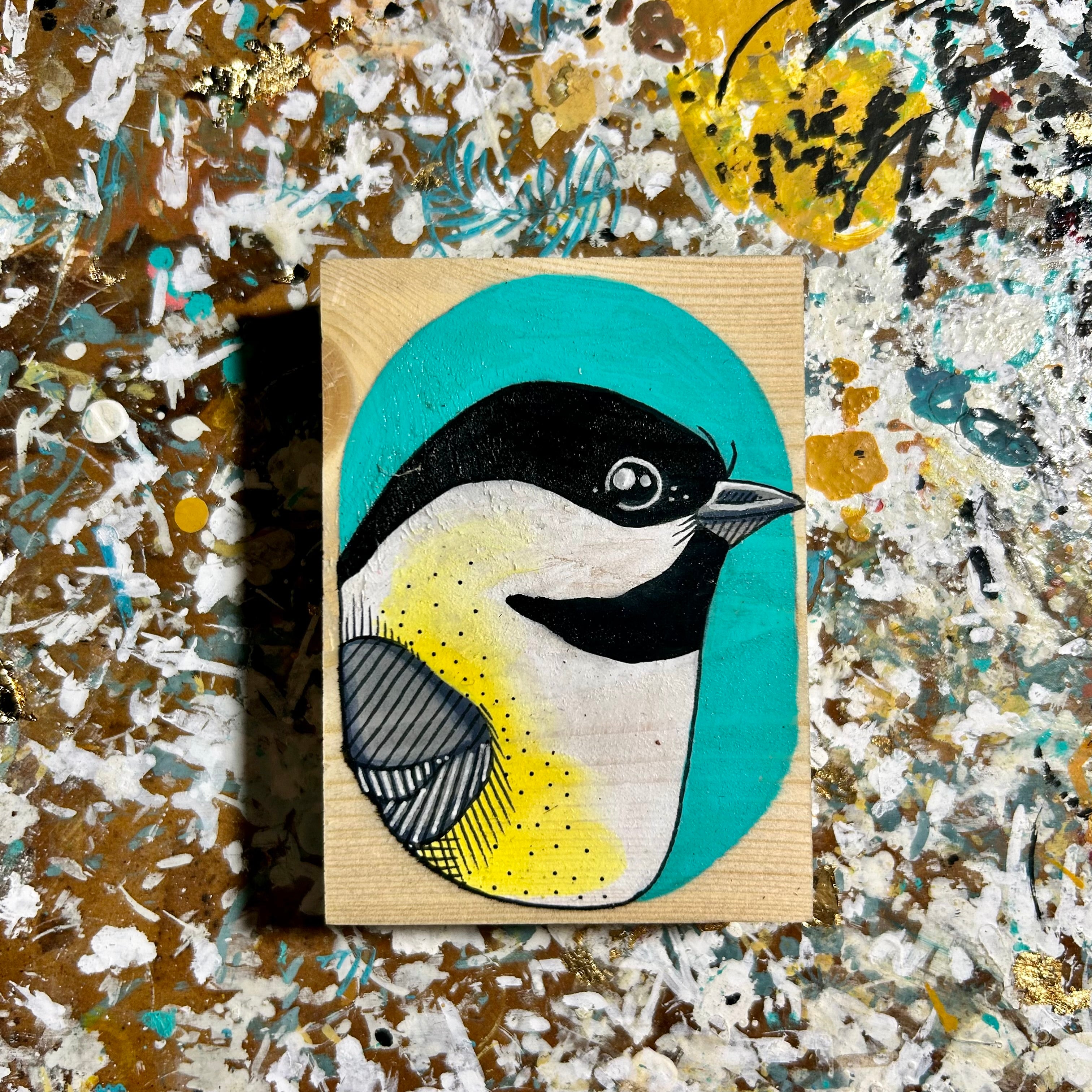 Chickadee Original Illustration on Wood