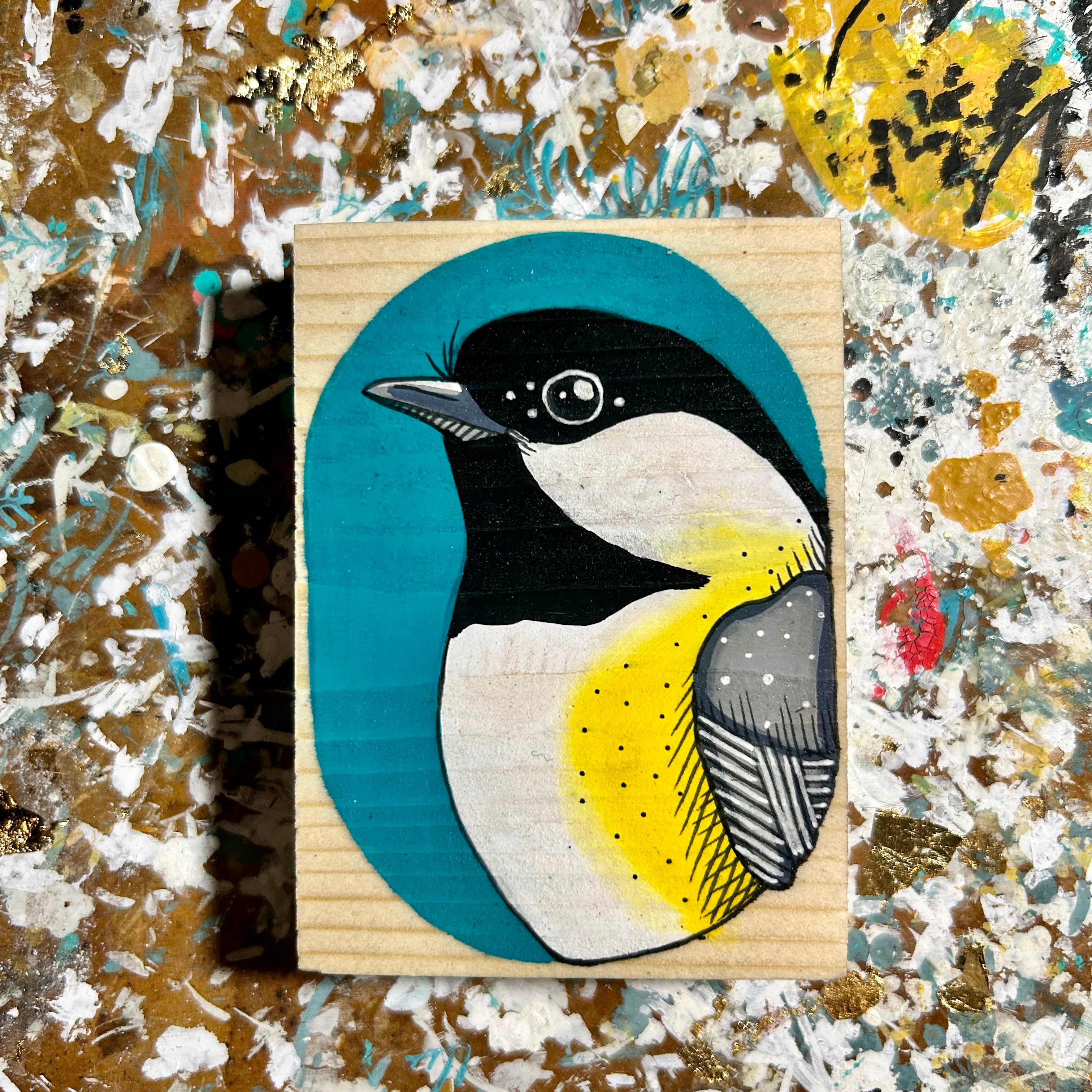 Chickadee Original Illustration on Wood