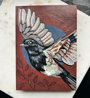 Black Phoebe: Original Ink & Acrylic Illustration on wood