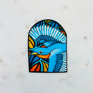 Bluebird Arched Stained Glass Vinyl Sticker