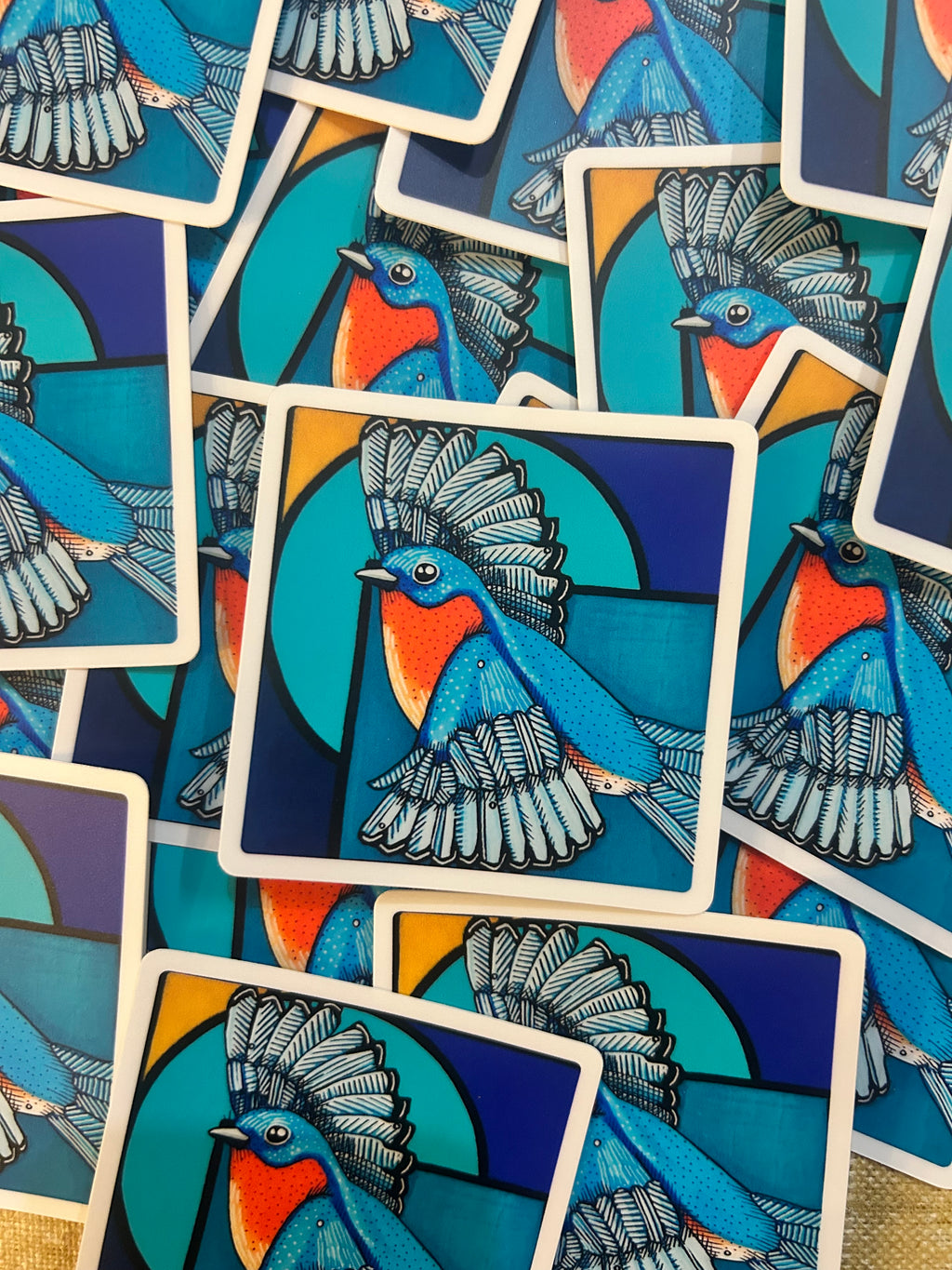 Eastern Bluebird Stained Glass Vinyl Sticker