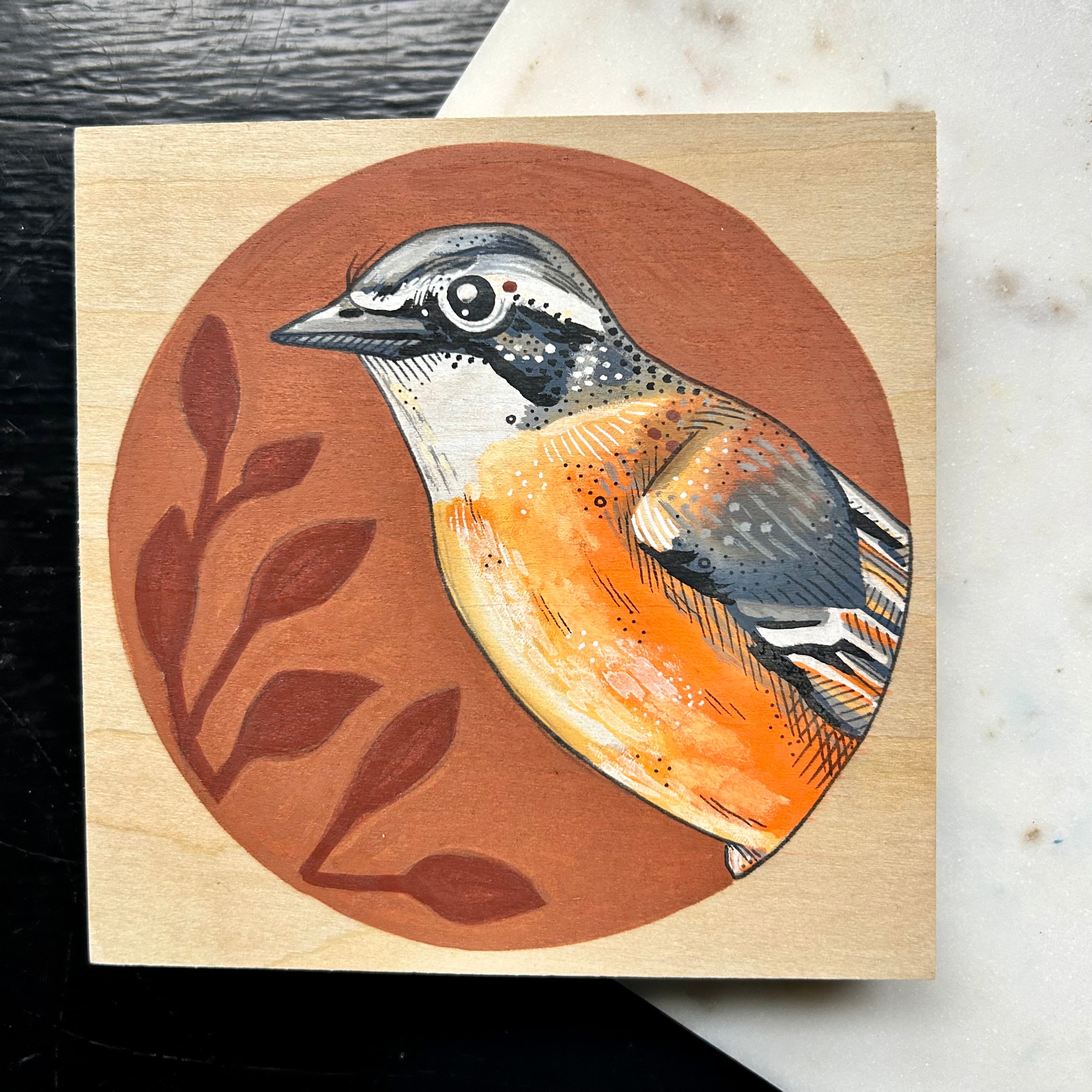 Yellow Breasted Chat: Original Ink & Acrylic Illustration on wood