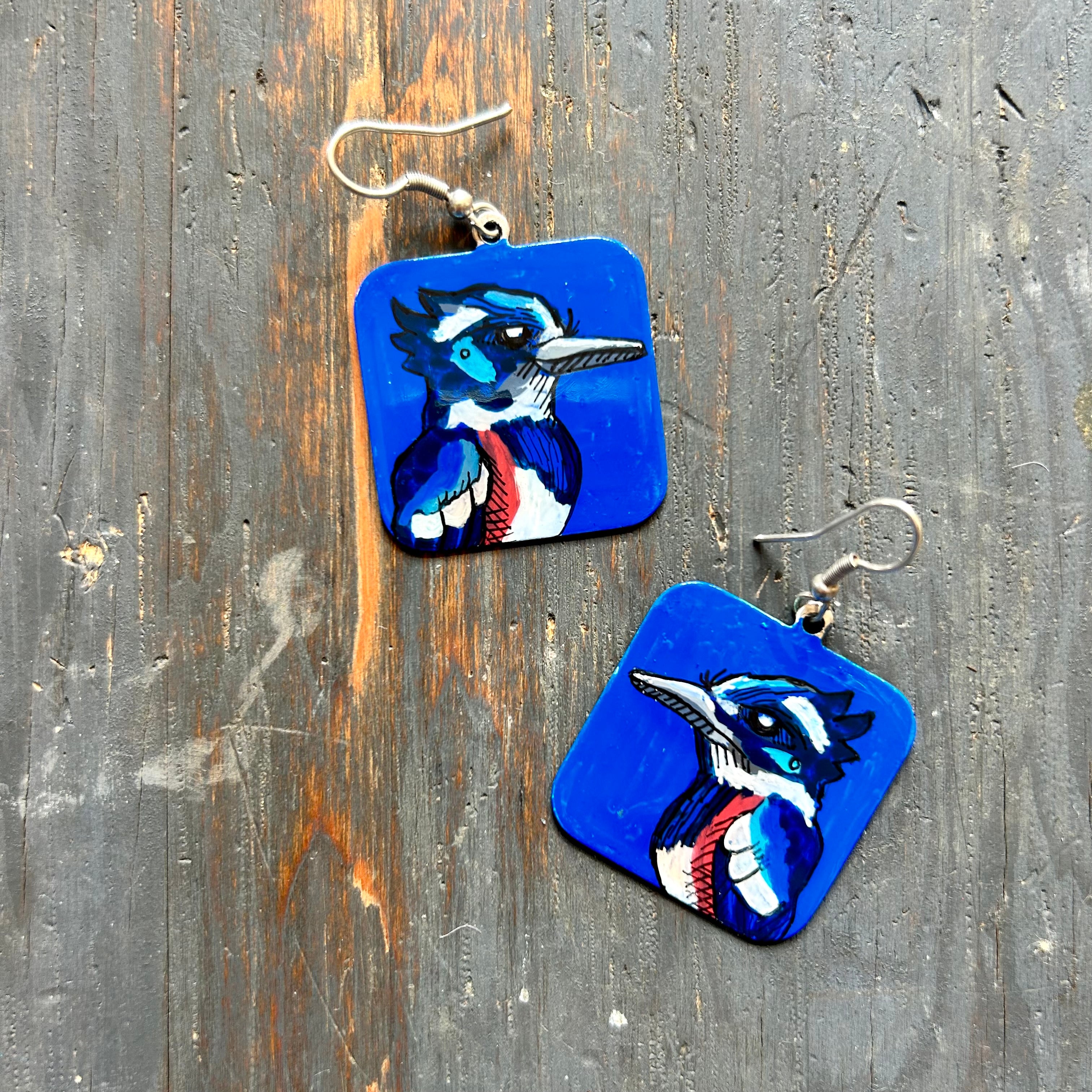 One-of-a-Kind Earrings: Belted Kingfisher