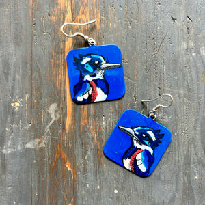 One-of-a-Kind Earrings: Belted Kingfisher