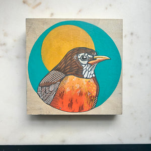 Robin: Original Ink & Acrylic Illustration on wood