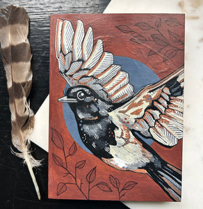 Black Phoebe: Original Ink & Acrylic Illustration on wood