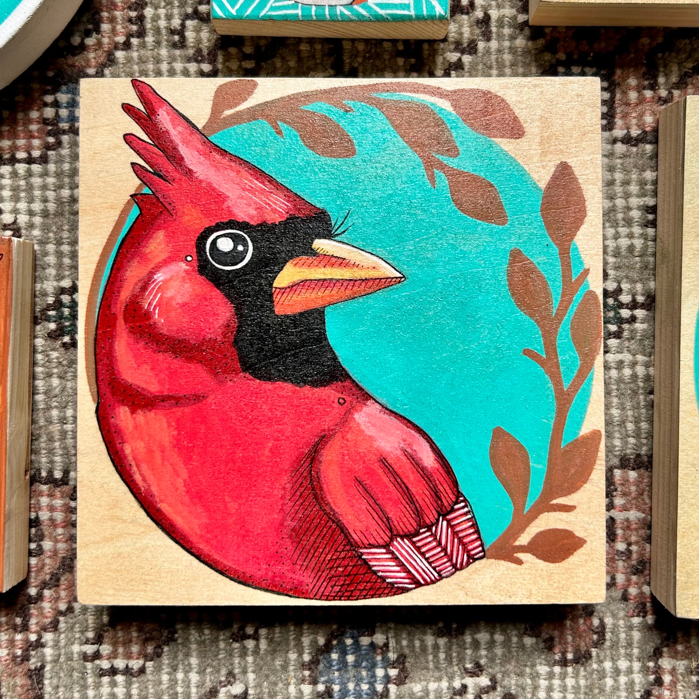 Cardinal: Original Ink & Acrylic Illustration on Wood