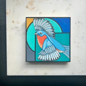 Eastern Bluebird: Original Ink & Acrylic Illustration on wood