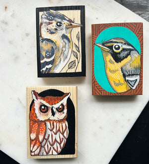 Warbler: Original Ink & Acrylic Illustration on Wood