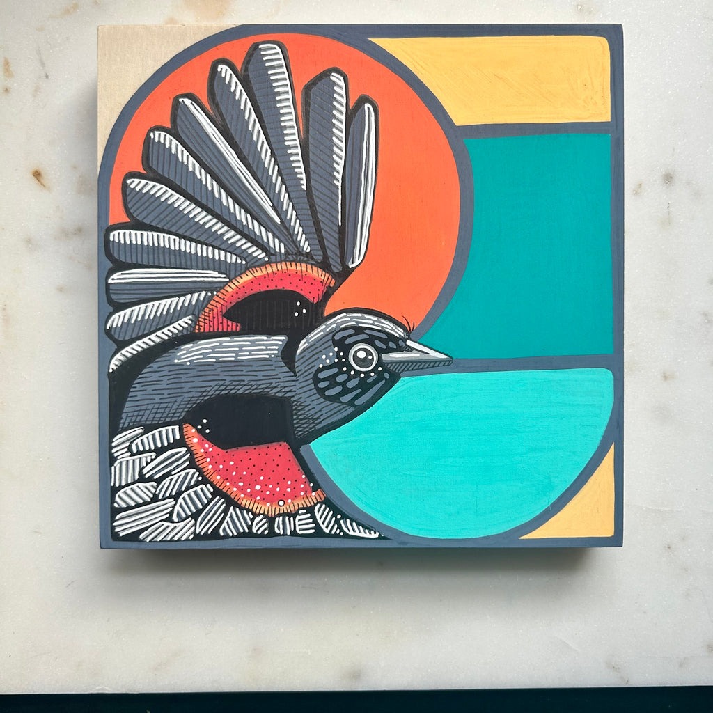 Red-Winged Blackbird: Original Ink & Acrylic Illustration on wood