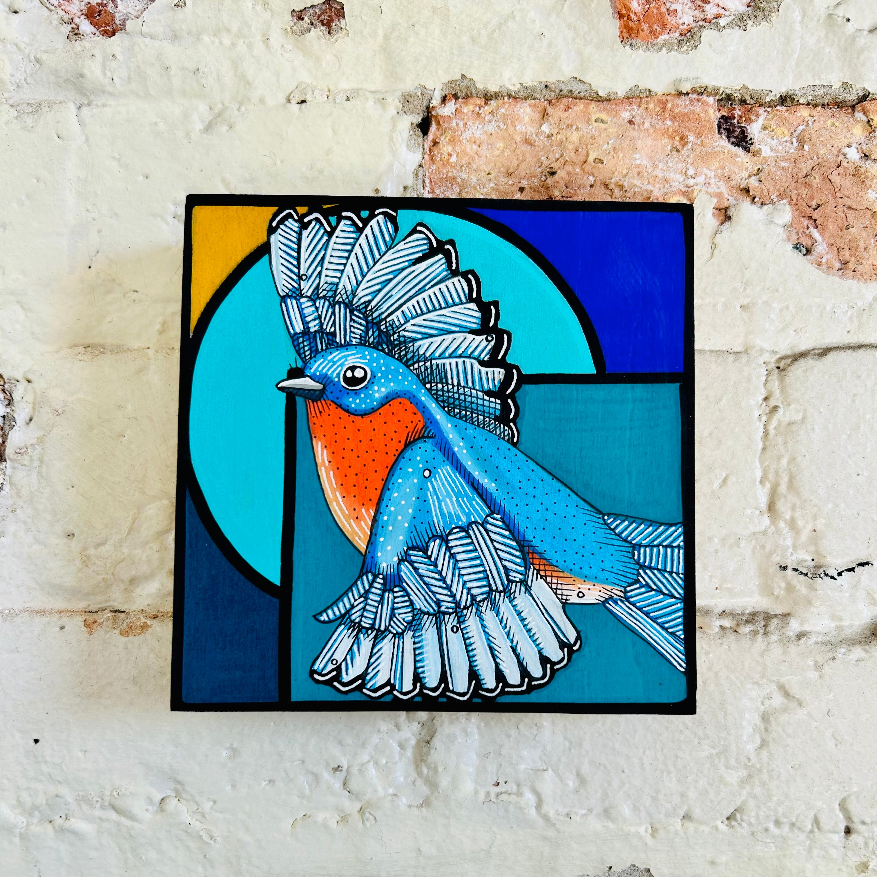 Eastern Bluebird: Original Ink & Acrylic Illustration on wood