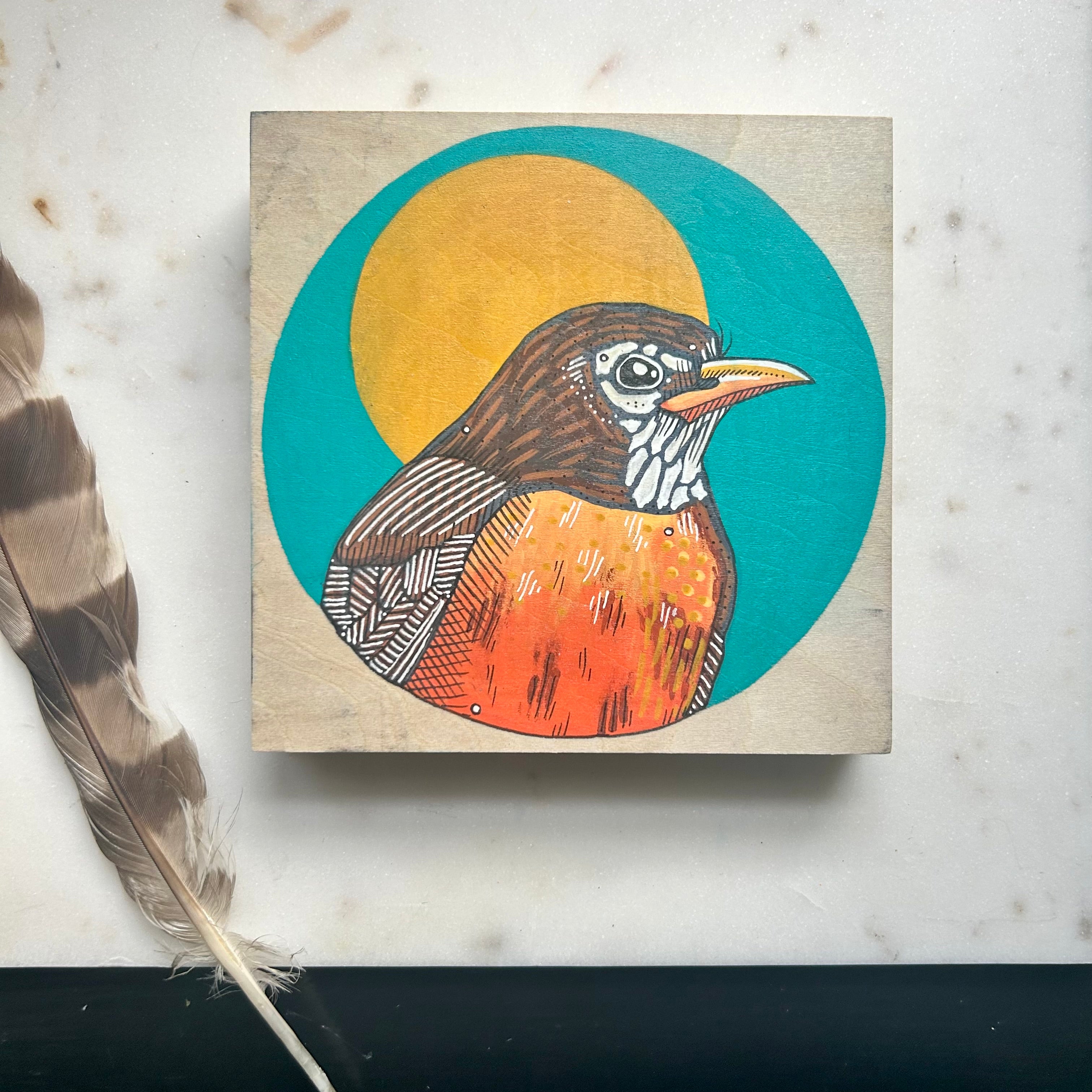 Robin: Original Ink & Acrylic Illustration on wood