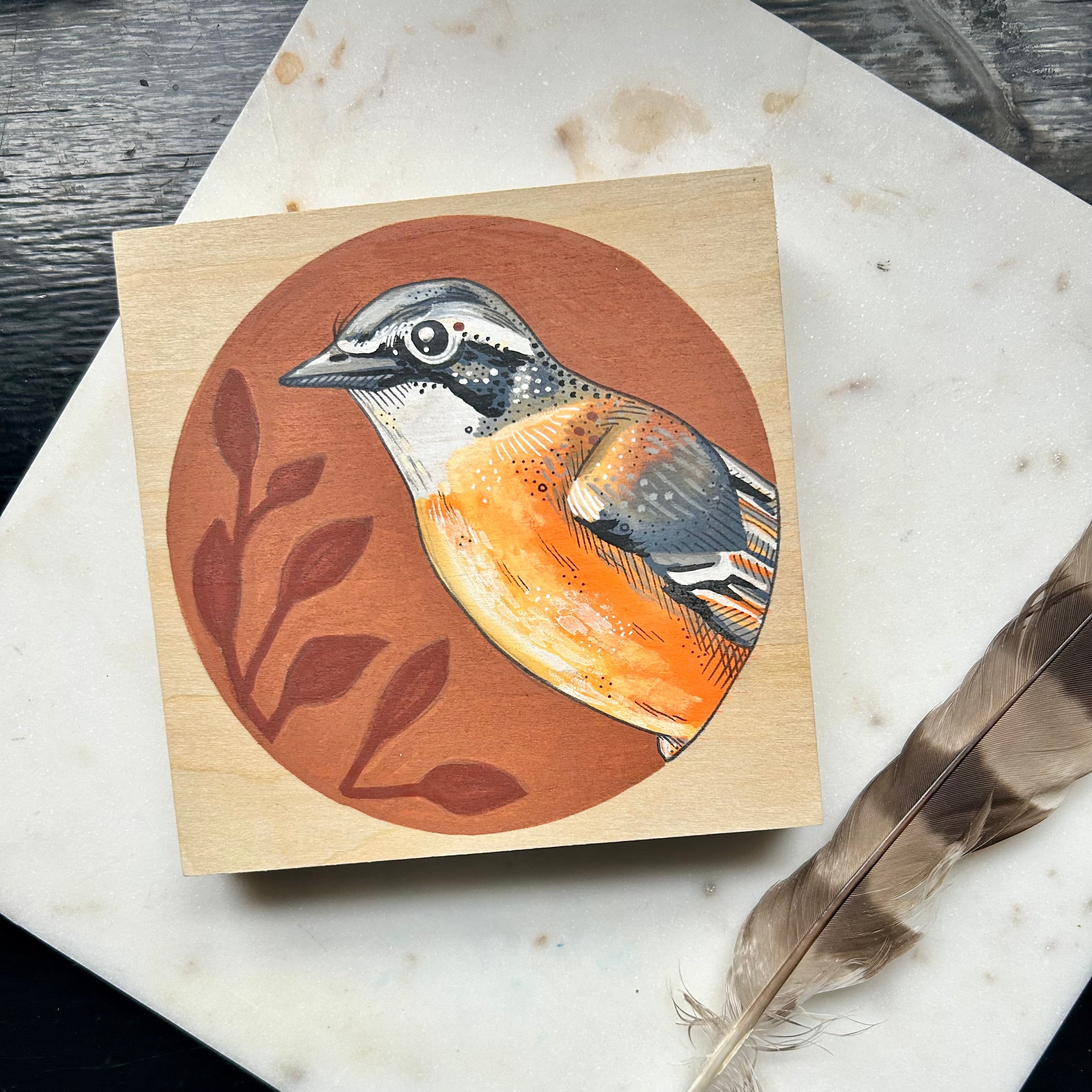 Yellow Breasted Chat: Original Ink & Acrylic Illustration on wood