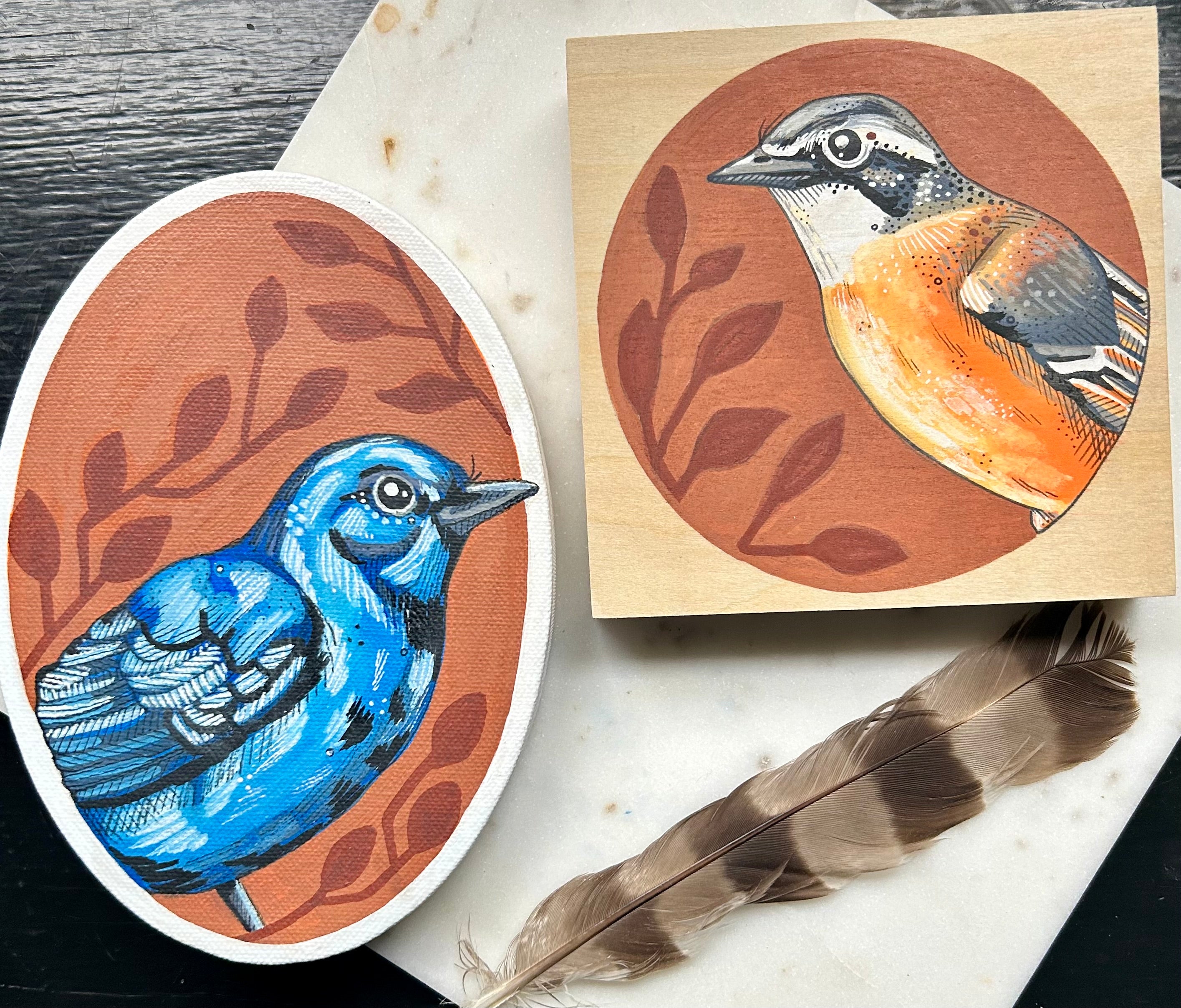Yellow Breasted Chat: Original Ink & Acrylic Illustration on wood