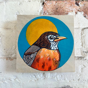 Robin: Original Ink & Acrylic Illustration on wood