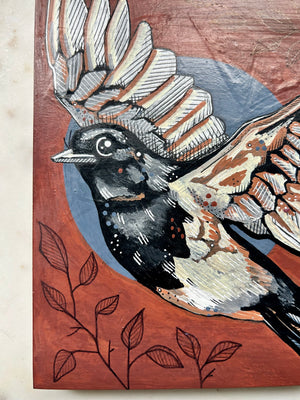 Black Phoebe: Original Ink & Acrylic Illustration on wood