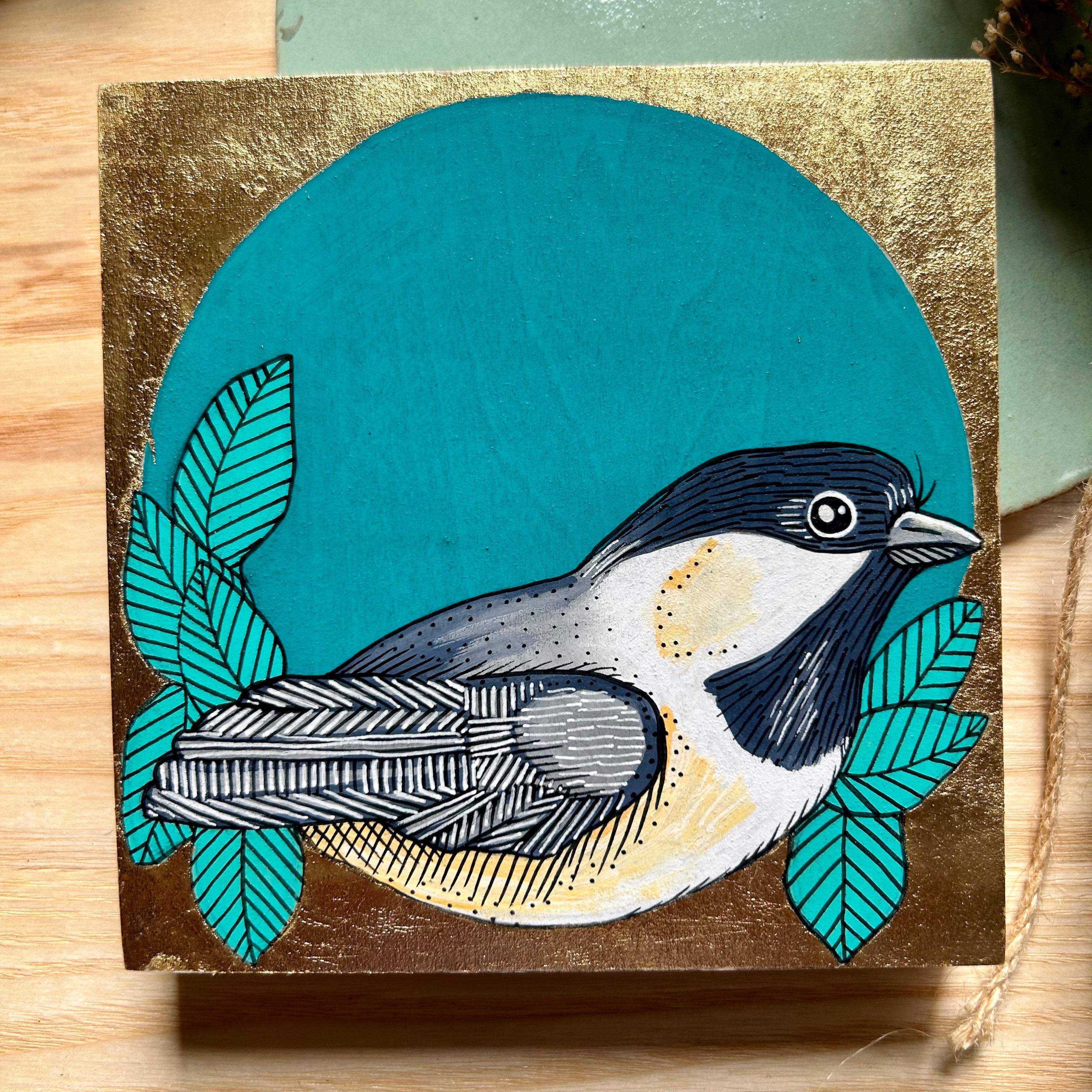 Chickadee: Original Ink & Acrylic Illustration on Wood