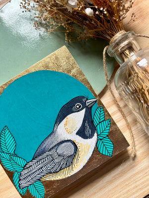 Chickadee: Original Ink & Acrylic Illustration on Wood