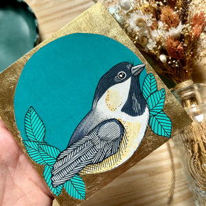 Chickadee: Original Ink & Acrylic Illustration on Wood
