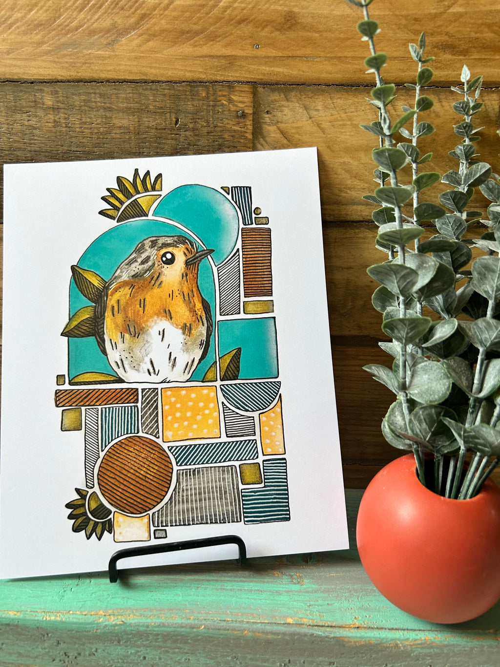 European Robin Stained Glass Print