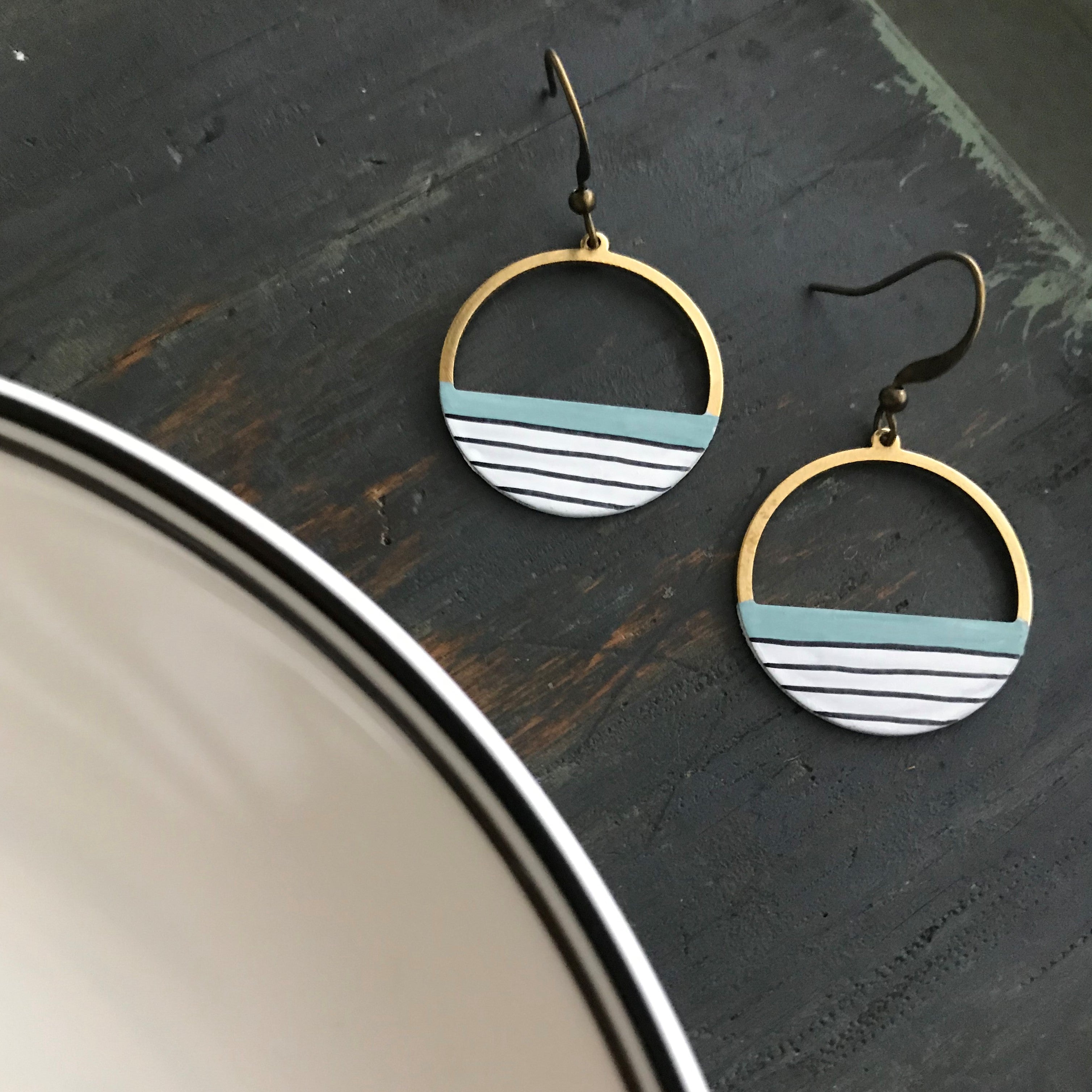 Crescent Hoop Earrings-Striped Shoreline