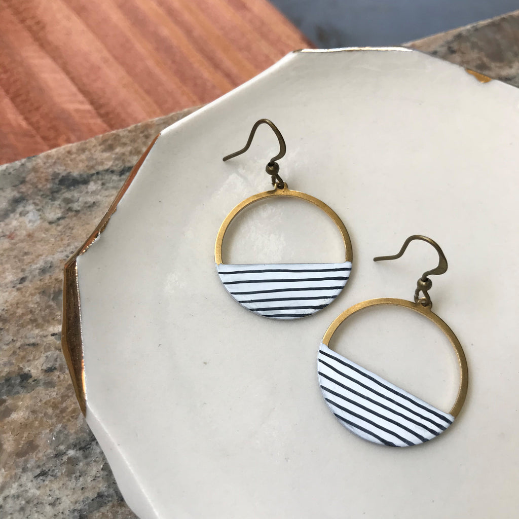 Crescent Hoop Earrings-Pinstripe