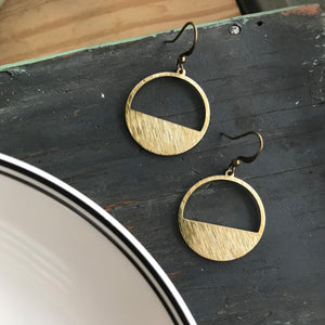 Crescent Hoop Earrings-Textured Brass