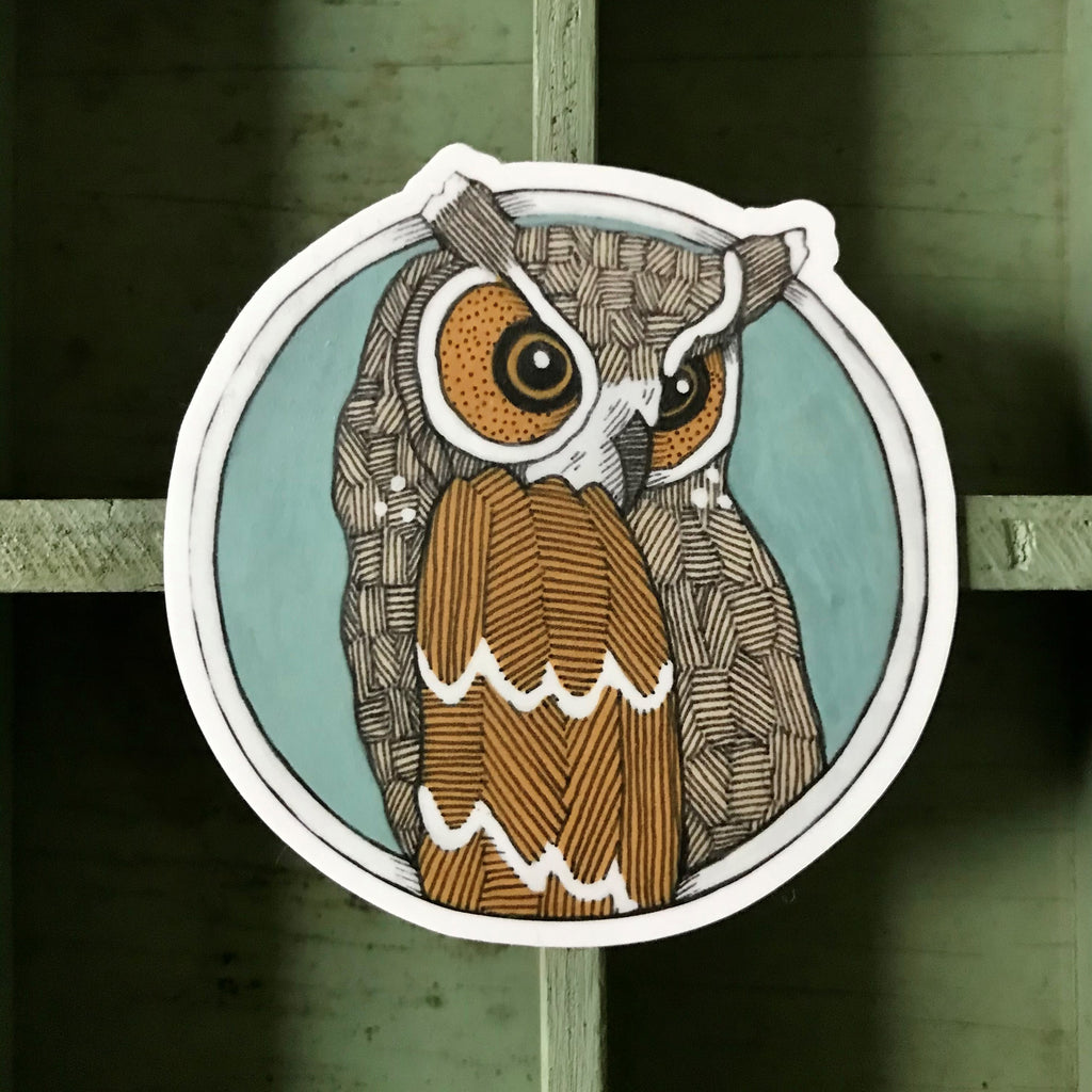 Owl Round Vinyl Sticker
