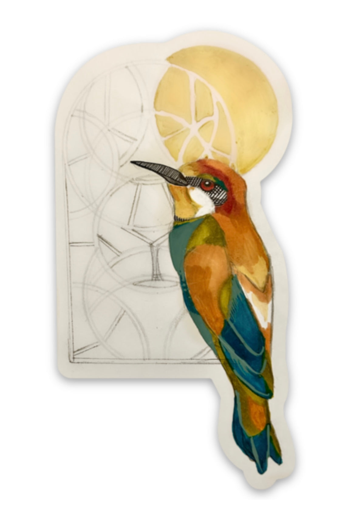 Watercolor Hummingbird Stained Glass Vinyl Sticker