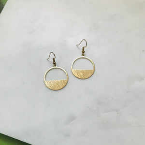Crescent Hoop Earrings-Textured Brass