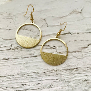 Crescent Hoop Earrings-Textured Brass