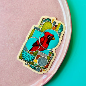 Cardinal Stained Glass Vinyl Sticker